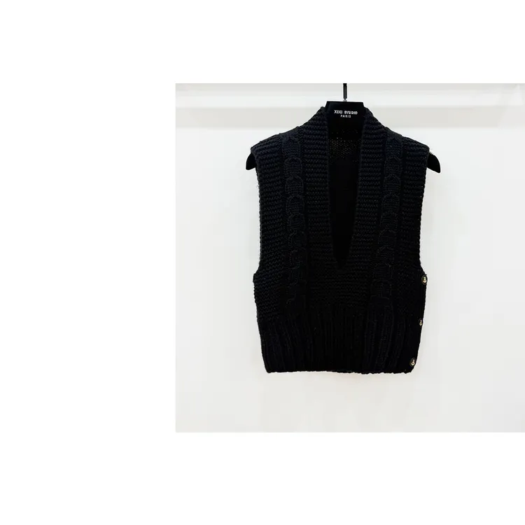 【西西高定】复古麻花V领无袖针织马甲上衣叠穿小背心