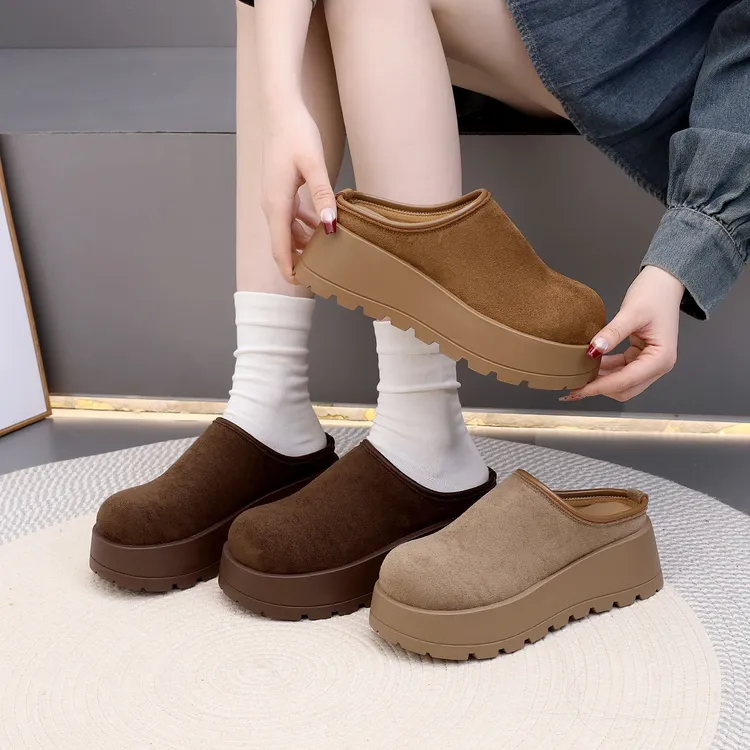 芒果头厚底增高包头半拖鞋女2025春秋时尚百搭高级感休闲勃肯鞋