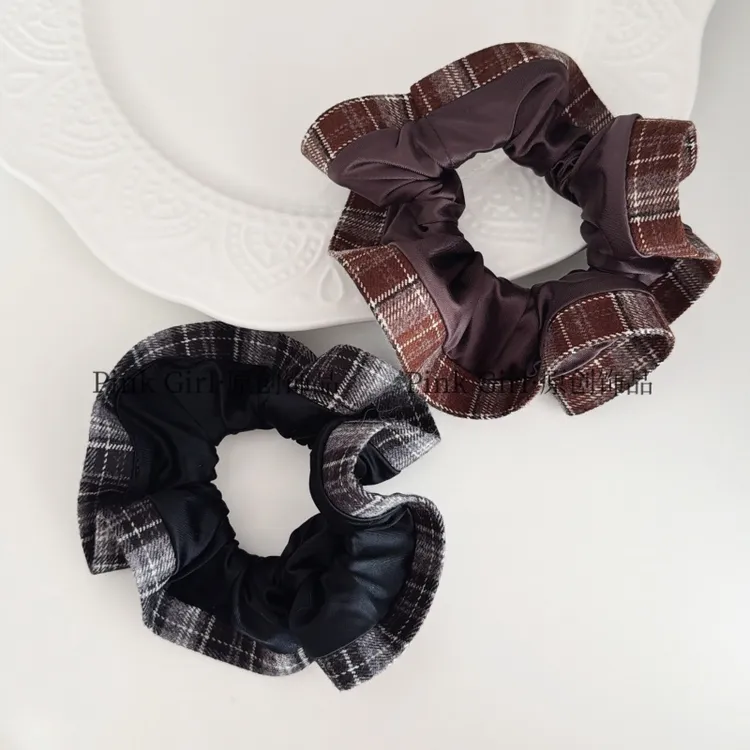 Pink Girl  Q389秋冬复古格子发圈简约甜美大肠发绳法式百搭头绳