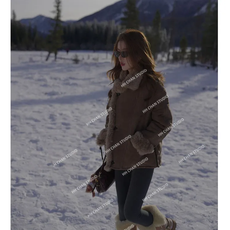 HH.CHAN“橡木妞”vintage进口羊皮毛一体可立领皮草外套HH55V40796