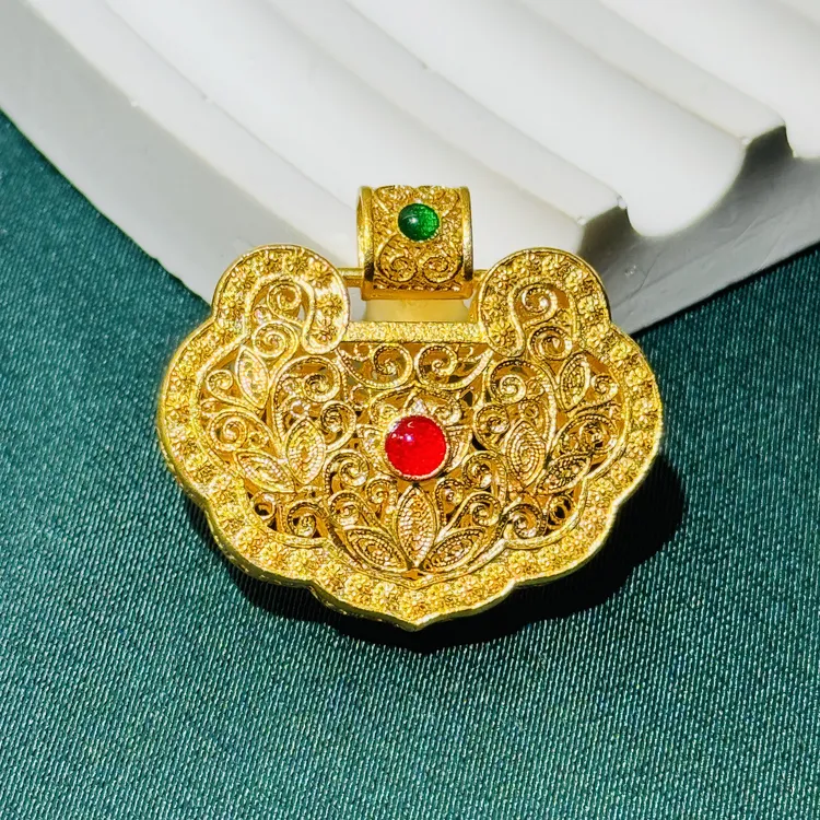 黄金足金999镂空古法花丝珐琅锁包平安锁吊坠