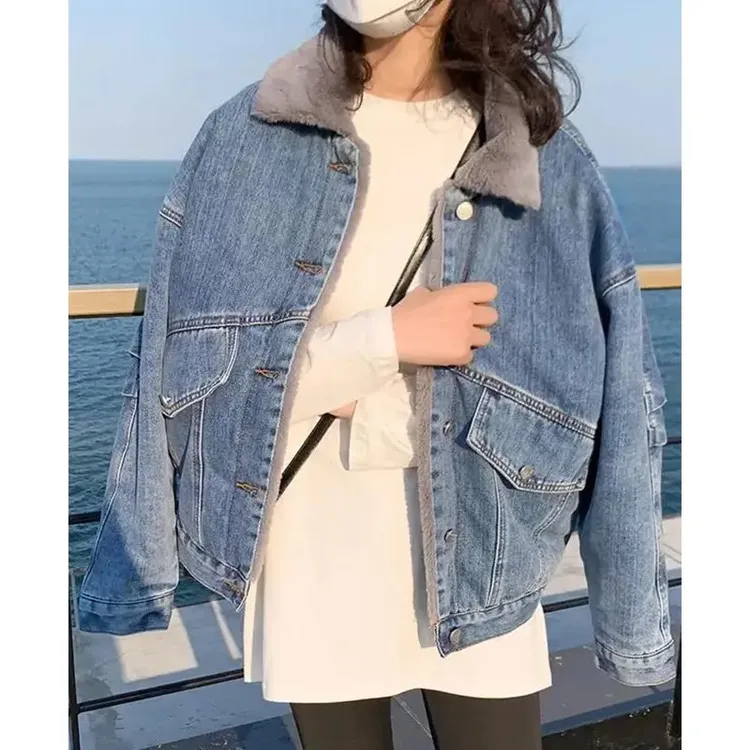 韩版仿羊羔毛牛仔外套女冬季2025新款休闲百搭小个子加绒加厚上衣