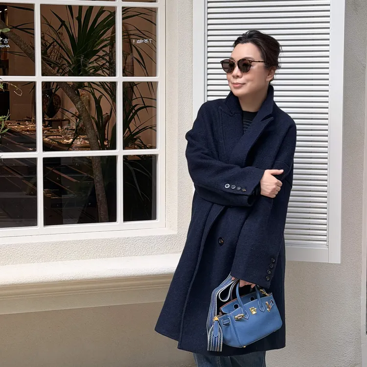 Ms.Qnn“自成一派”羊驼羊毛翻领双排扣立裁气质大衣 52C1005 Q姐