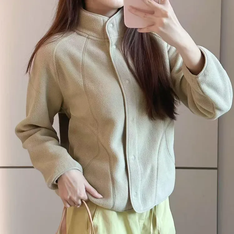 秋冬户外休闲抓绒衣女式徒步防风保暖立领开衫摇粒绒外套（25029）