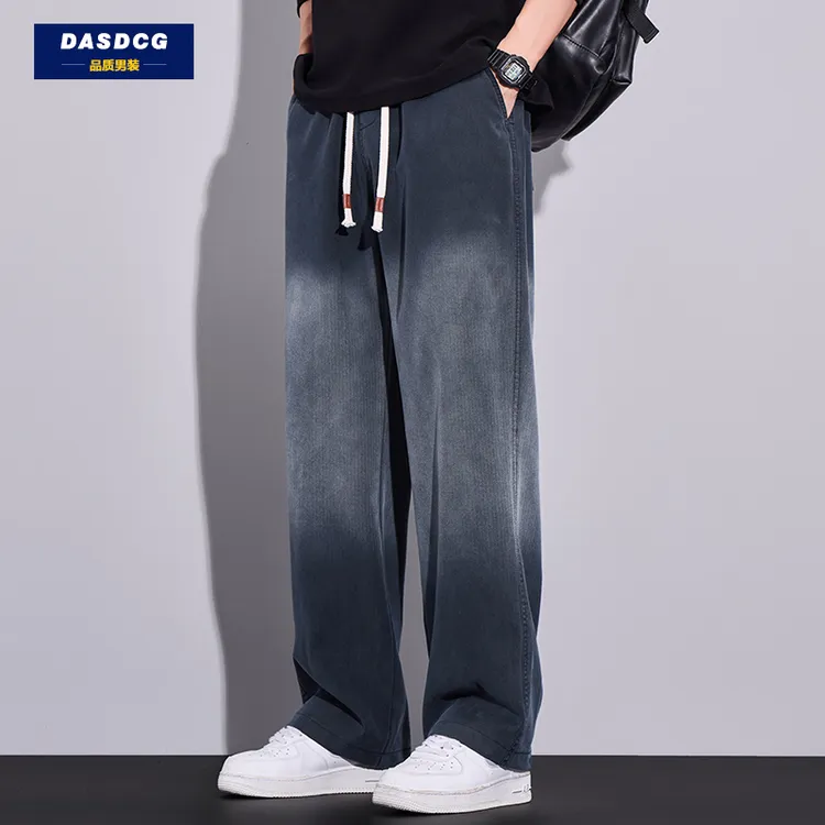 星空纹渐变休闲裤男士直筒宽松2025秋冬新款美式潮牌加绒阔腿裤子