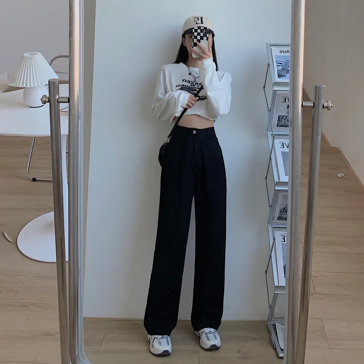 胖mm大码女装高腰显瘦牛仔裤女2025早秋新款美式宽松直筒显瘦垂感