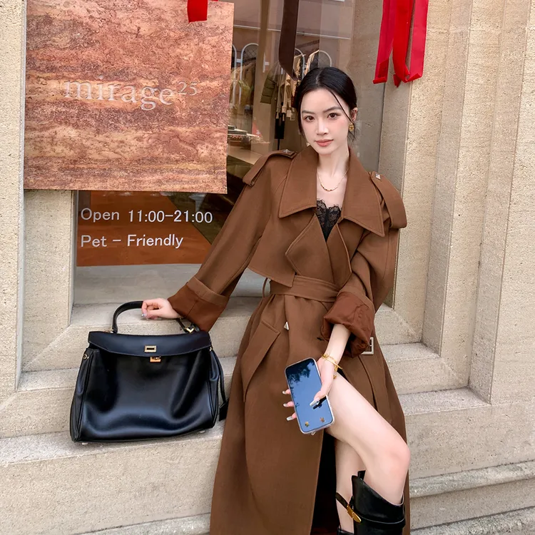 咖色美拉德复古风衣外套2025新款女秋中长款高级感休闲流行大衣