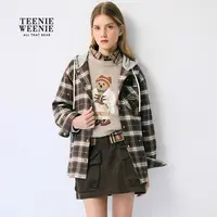 *TeenieWeenie小熊女衬衫25复古时髦格纹连帽舒适外套TTYC254TC2A