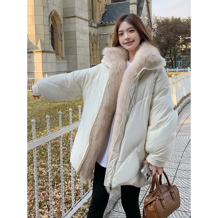 高级感超好看白色带披肩狐狸毛领鹅绒服女冬2025新款羽绒服厚外套
