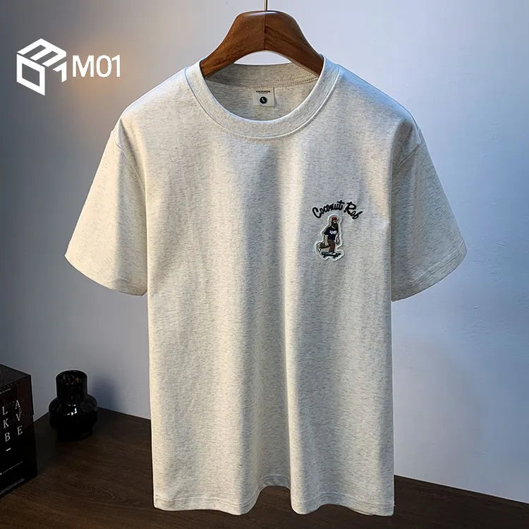 M01复古雪花色美式短袖T恤男潮流高端绣花宽松上衣夏季新款五分袖