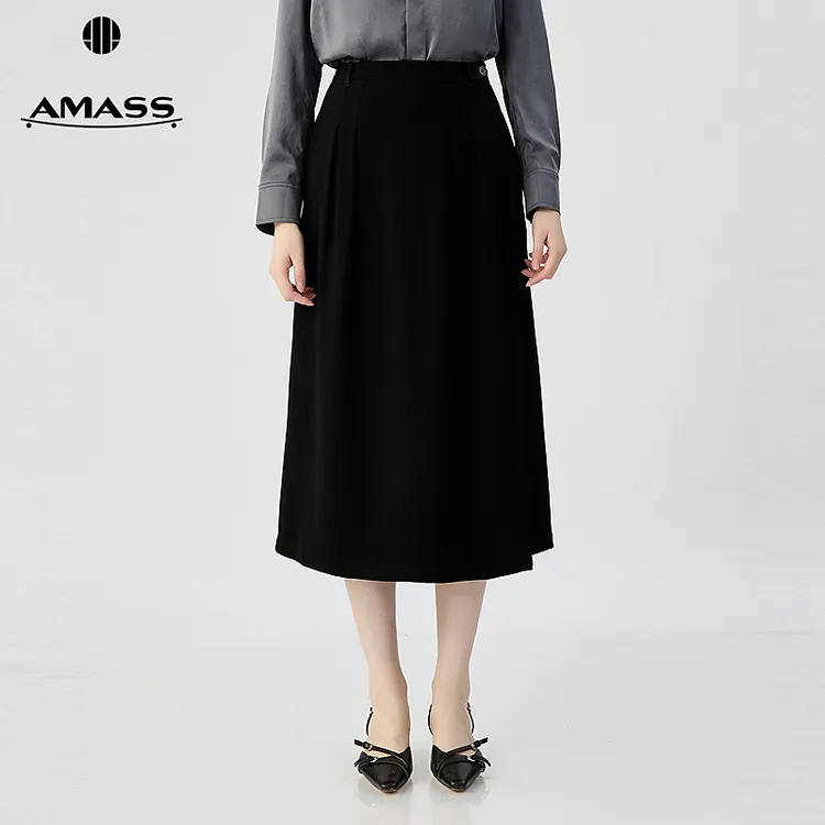 阿玛施AMASS 女装新款经典通勤百搭随性垂感一片式半身裙520058