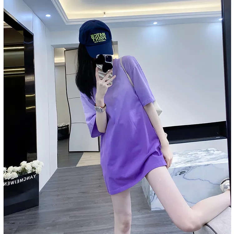 紫色短袖t恤女夏季纯棉2025新款设计感小众潮牌高级感别致上衣女