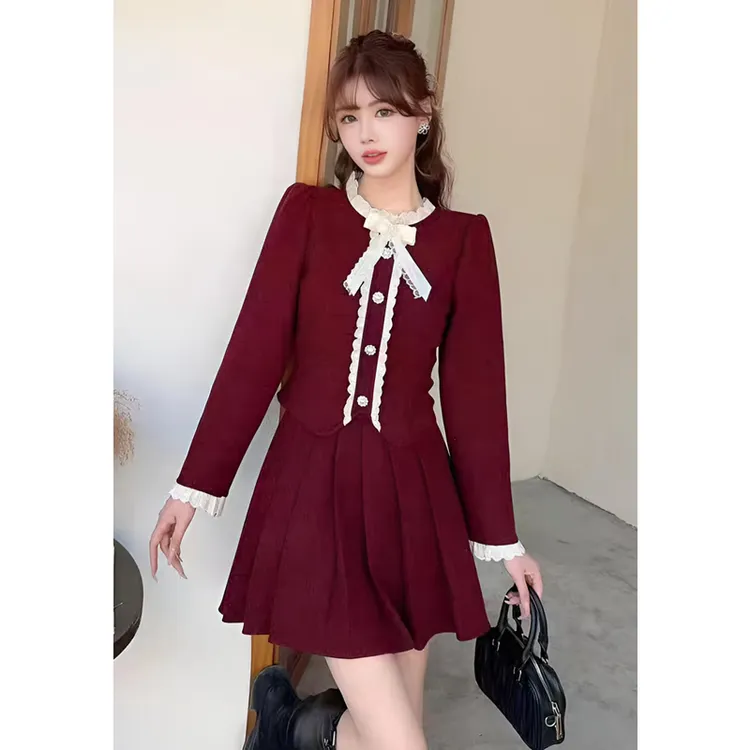 ASY/2025新款收腰减龄两件套【小个子】时尚小香风百褶套裙