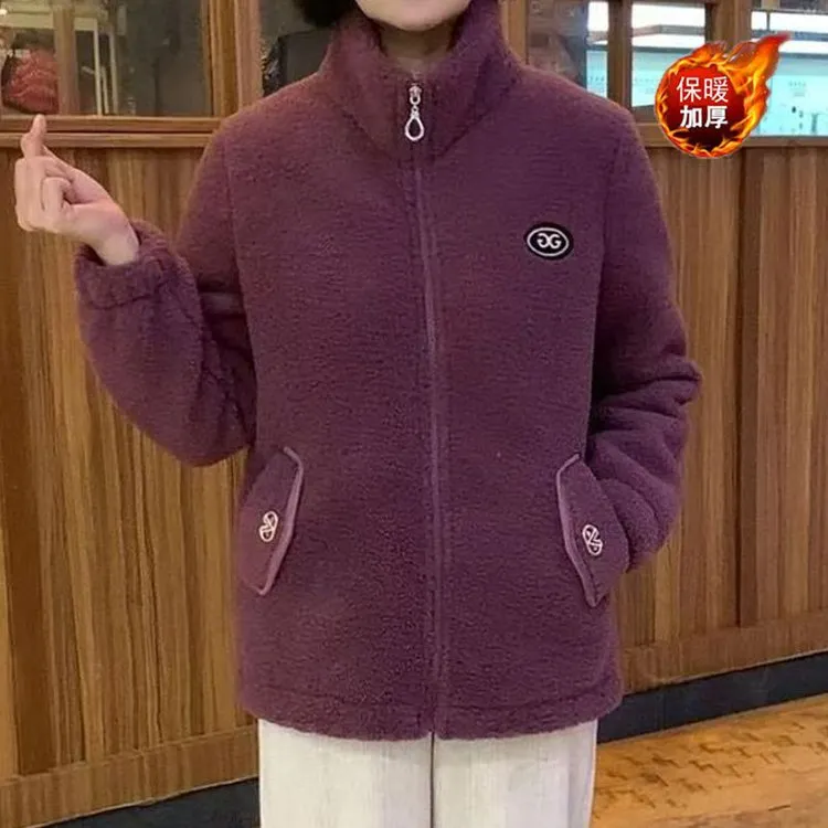 2025秋冬新款妈妈装颗粒绒加绒加厚外套女洋气时尚