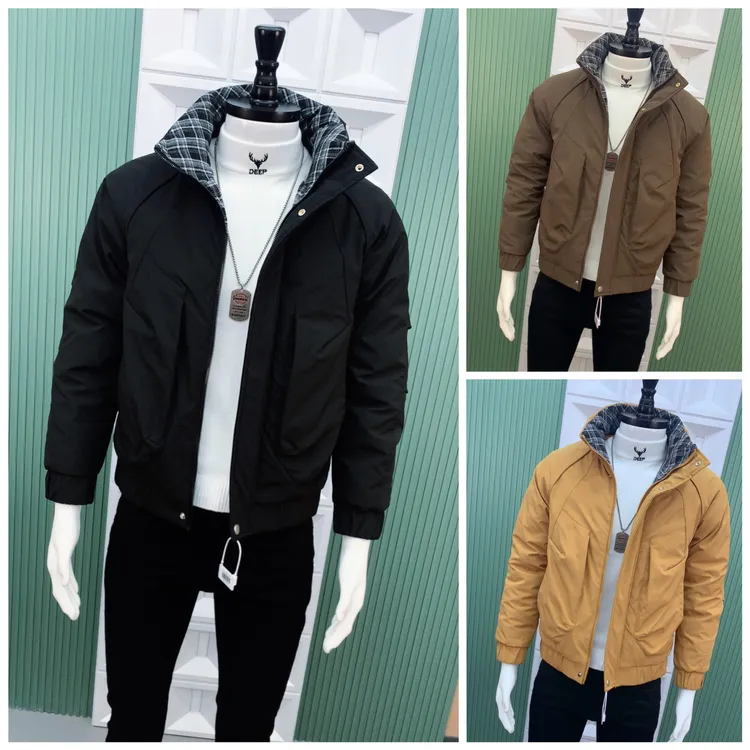 男士立领格子棉服外套2025新款网红修身短款保暖炸街棉衣男0156