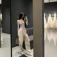 FBB limit辣妹套装女弹力修身一字肩长袖T恤休闲运动裤D251118A