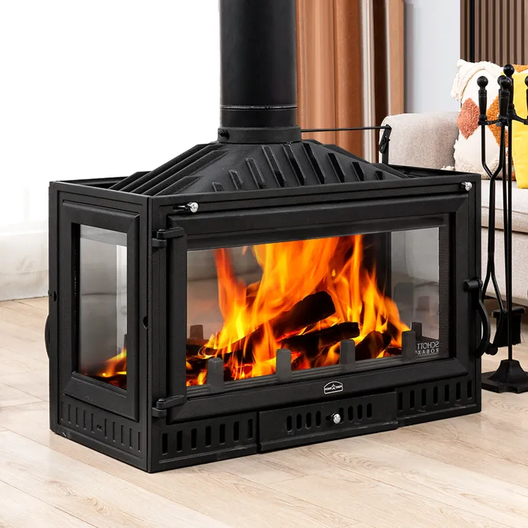 燃木真火壁炉别墅客厅家用取暖铸铁炉90cm宽大嵌入式壁炉功率20KW
