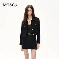 【赵老板专属】MOCO冬含绵羊毛闪葱编织垫肩短款箱型外套MBC4JKTK03