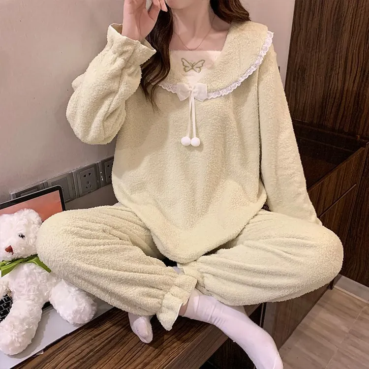 胖MM半边绒睡衣女秋冬甜美公主风长袖长裤加大码220斤家居服