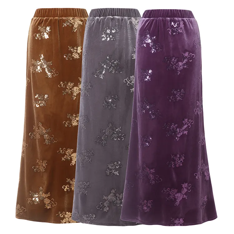 AVLINVA【金玉簇】国风新中式亮片丝绒刺绣鱼尾中长款半裙女