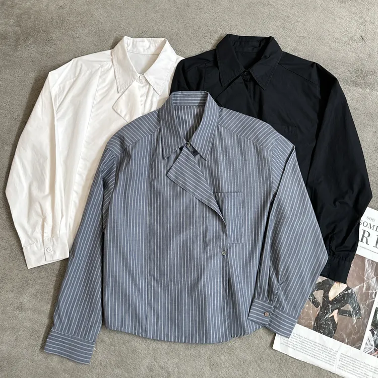 【米可家】早秋设计感不规则翻领衬衫7291