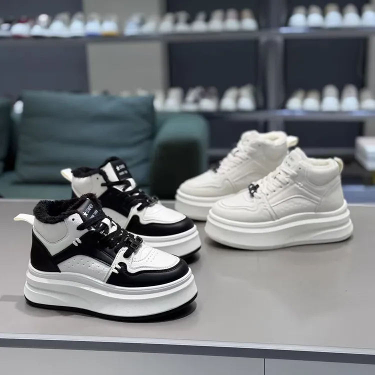 冬季厚底松糕鞋女高帮小白鞋百搭休闲加绒保暖棉鞋ins潮298-11