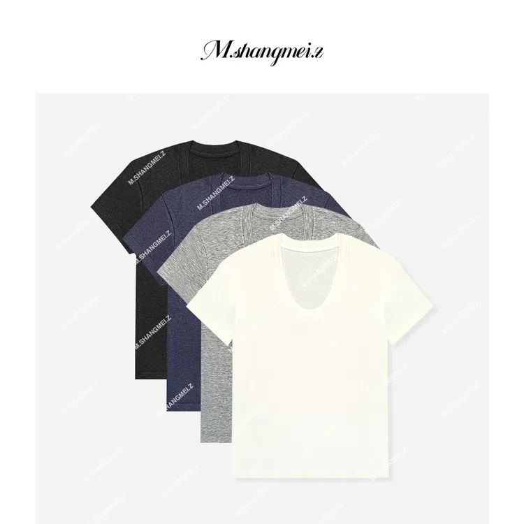 M.SHANGMEI.Z/沐熙【水滴T】美大哥设计感简约时尚水滴领T恤X032156