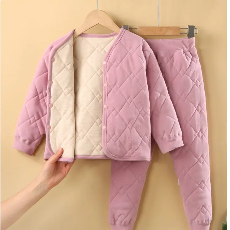 蚕丝夹棉棉裤校服保暖男女小学生内胆绵羊毛儿童秋冬棉袄棉裤套装