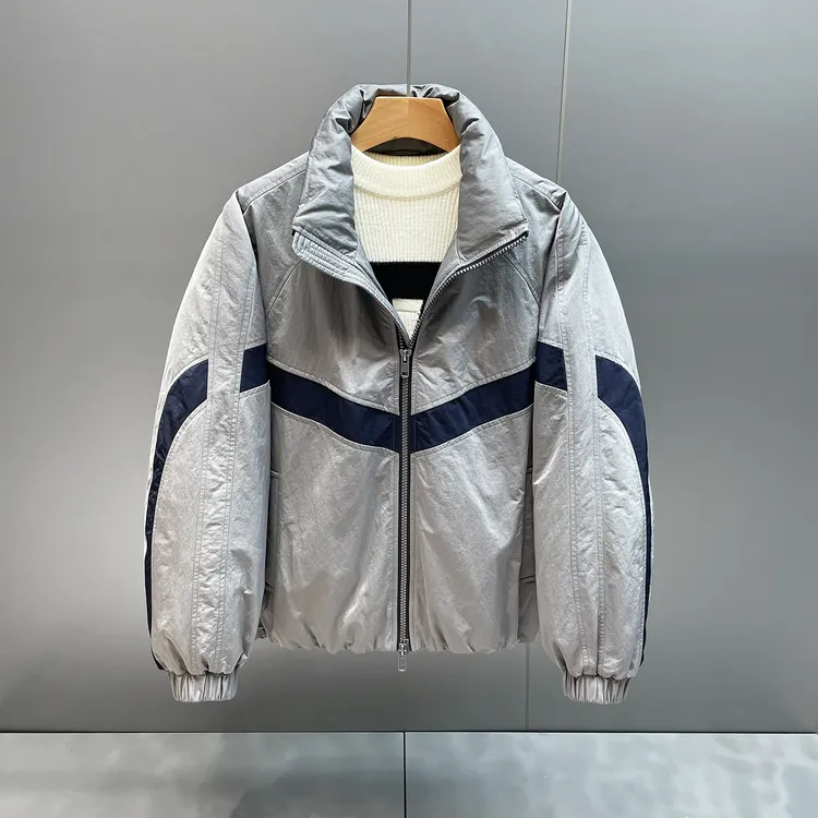 冬季潮牌轻奢男士羽绒服痞帅秋冬款百搭撞色条纹休闲时尚立领外套