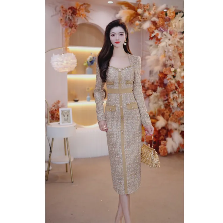 2025秋冬新款女装时尚气质修身显瘦轻奢名媛长袖法式连衣裙25092