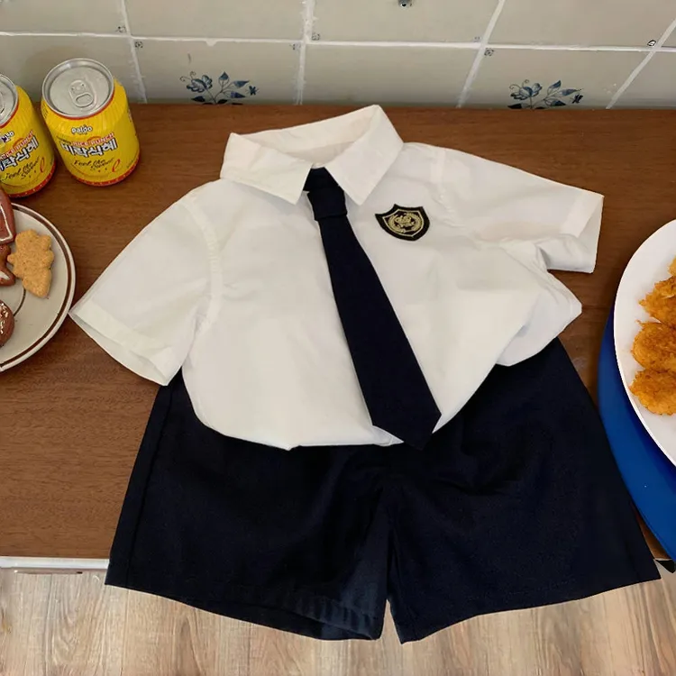 男童装学院风2025年夏季短袖衬衫套装JK制服两件套毕业照演出礼服