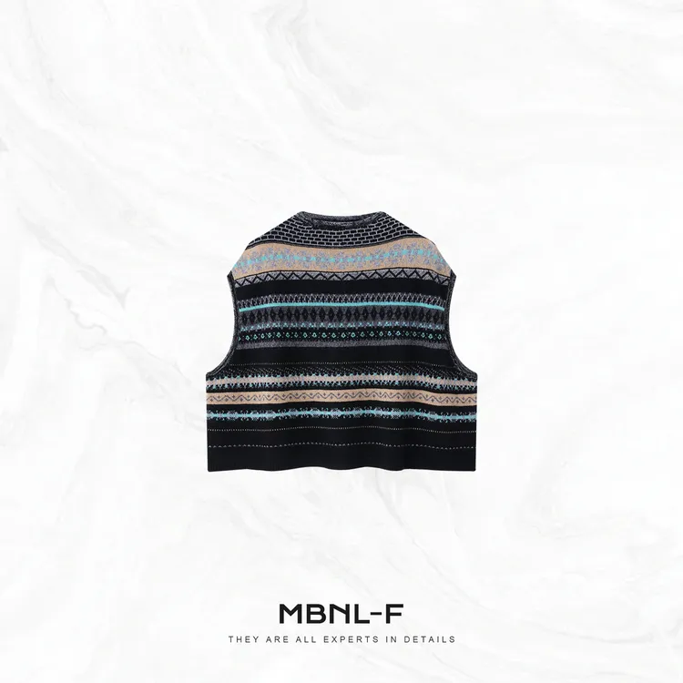 MBNL-F“冷彩费尔岛” 高定7针100%羊毛毛织背心 秦磊XM-XBX5875