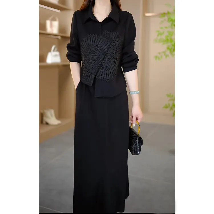 2025春季新款时尚气质休闲套装女百搭长袖上衣+半身裙两件套