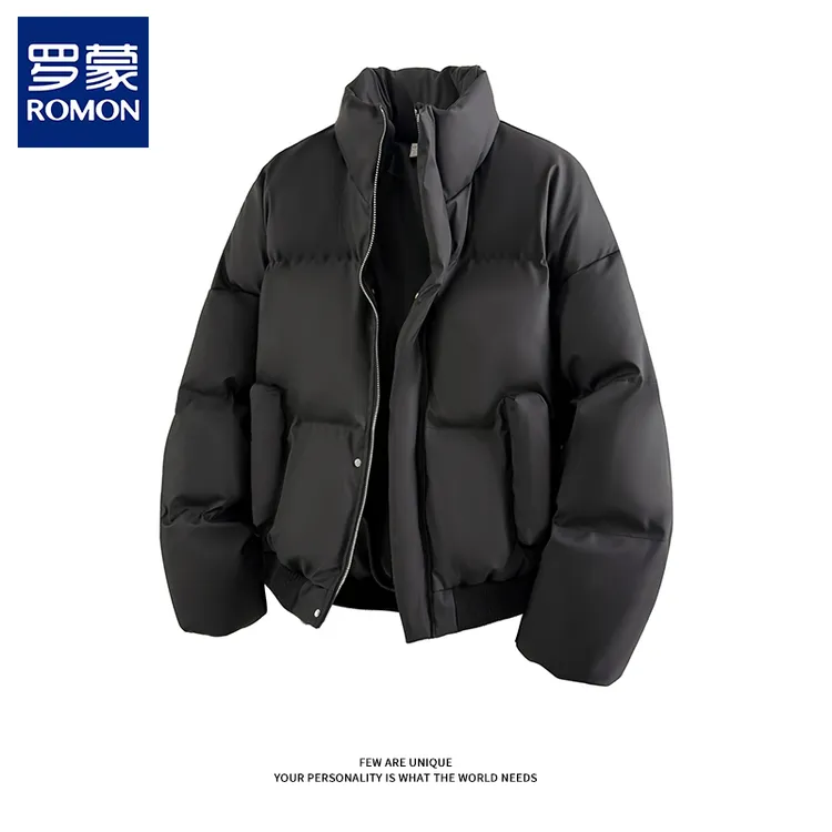 Romon/罗蒙cleanfit棉衣男短款冬加厚面包服外套pu皮棉服立领棉袄