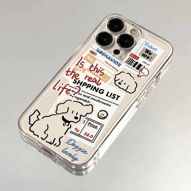 透明软壳报纸小狗适用iPhone16手机壳15promax透明14软壳13趣味