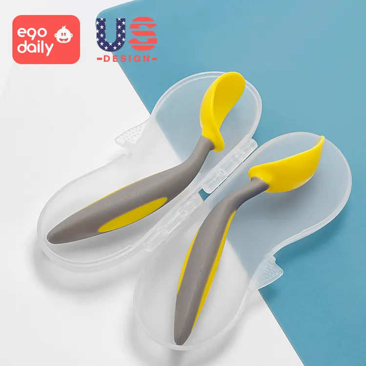 宝宝学吃饭训练短柄勺子扭扭勺学食舔舔勺儿童餐具可弯曲弯头勺