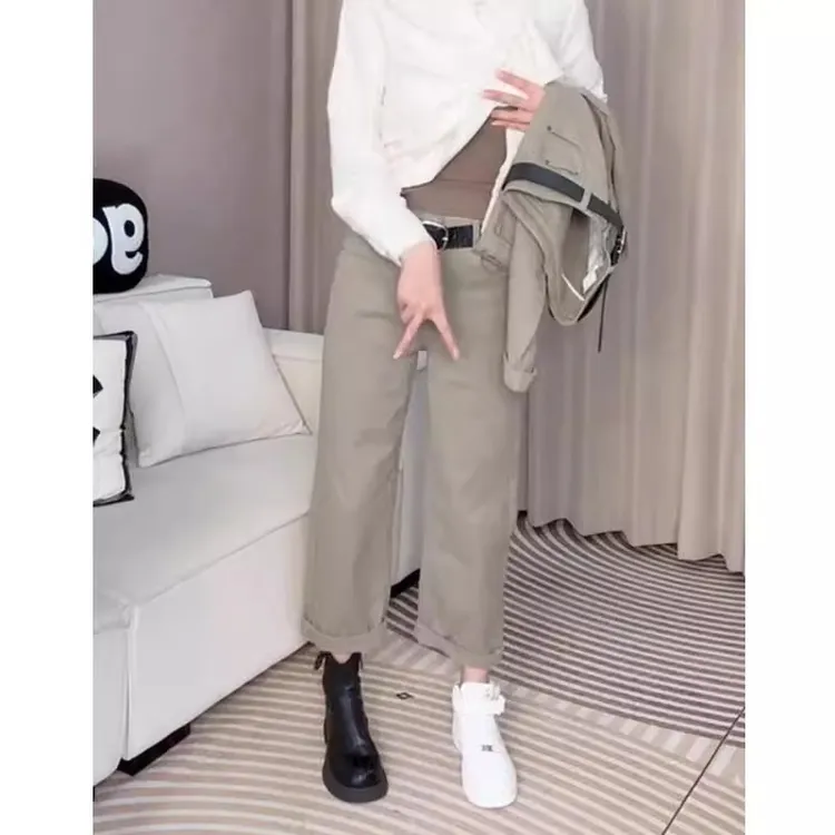 2025春季新款高腰弹力直筒百搭牛仔裤女大码流行遮胯显瘦宽松裤子