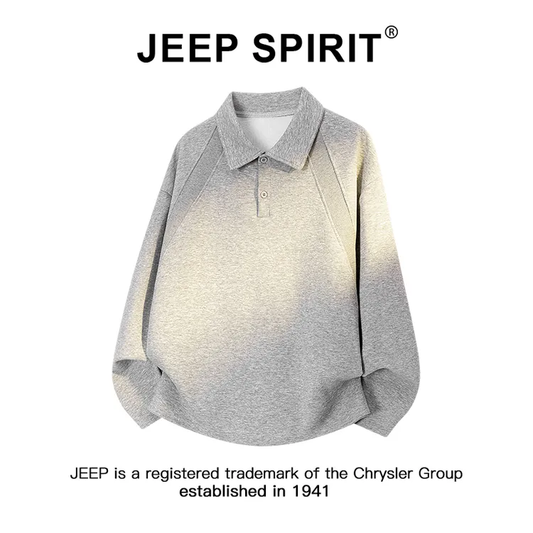 Jeep吉普美式解构长袖t恤男秋季休闲百搭Polo衫宽松翻领打底上衣