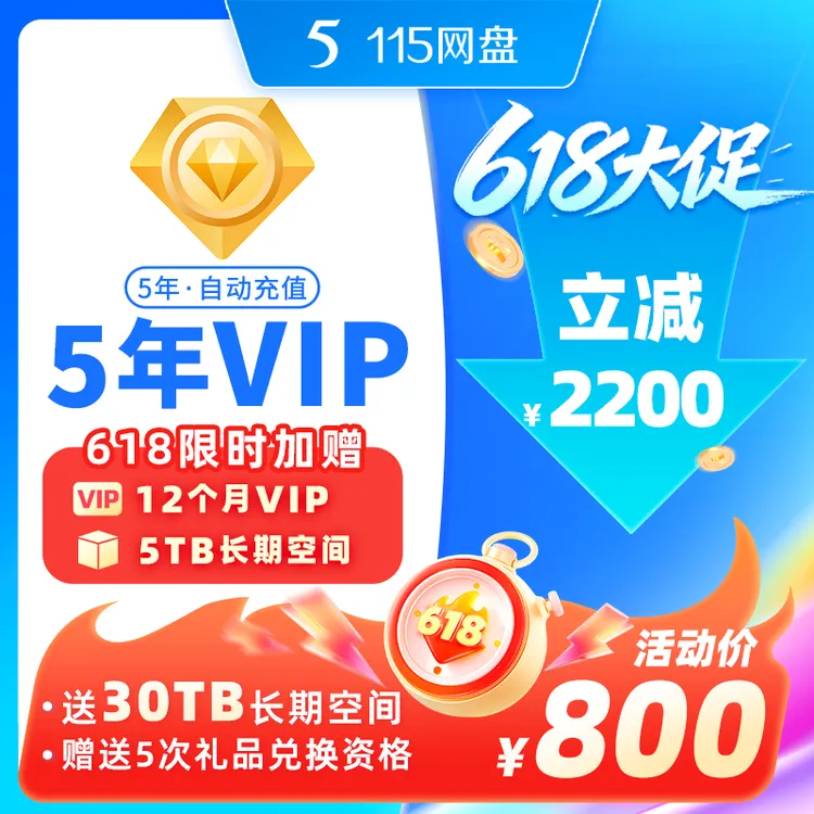 115网盘 [官方] 5年VIP赠30TB空间【限时特惠 加赠1年VIP+5TB空间】商品图