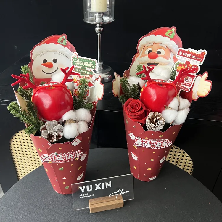 新款圣诞节平安夜包苹果速成卡定型片冰激凌花束手提袋棉花配件