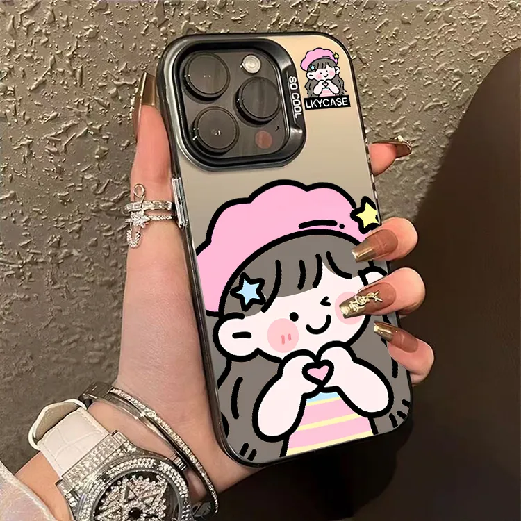 彩银比心女孩适用苹果16ProMax手机壳15Pro苹果iPhone17女14P防摔