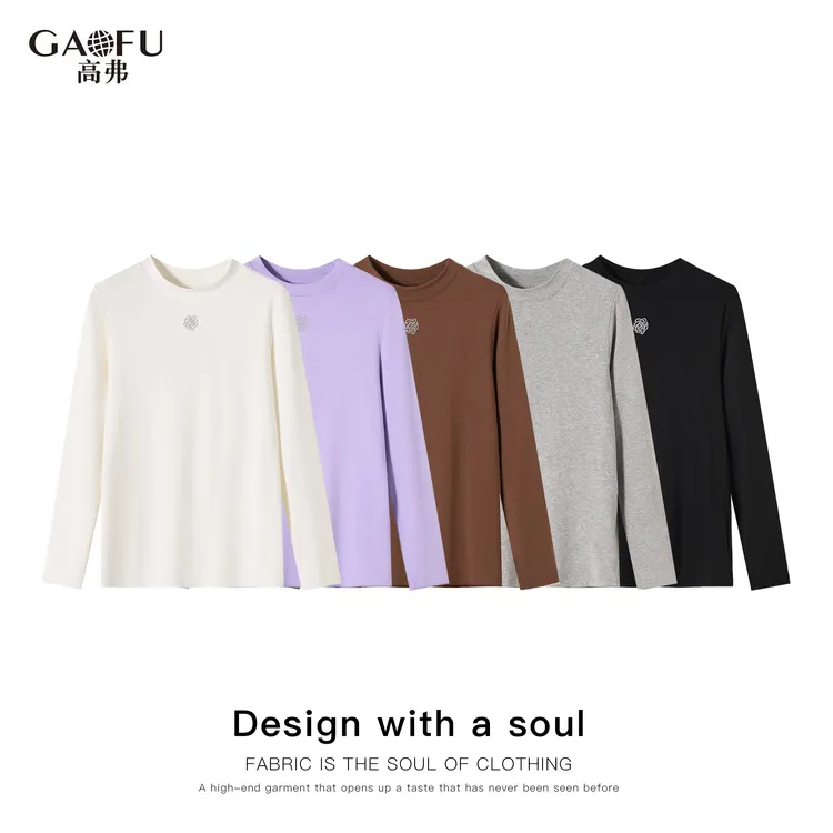  高弗/GAOFU 【正品保障】【桑蚕丝螺纹混纺】山茶花打底衫女针织A898