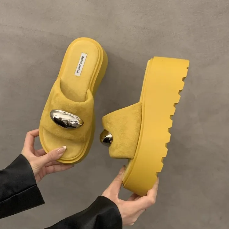 7cm厚底法式拖鞋女外穿2025夏季新款小个子增高网红沙滩一字凉拖