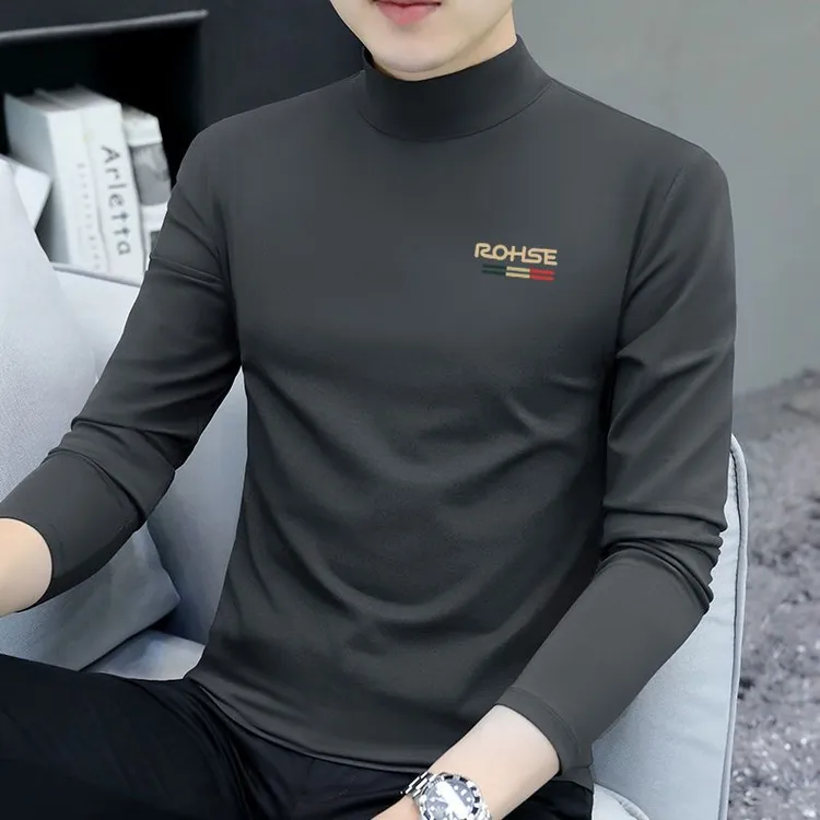 半高领打底衫男士立领修身2025秋冬新款休闲字母长袖内搭中领上衣