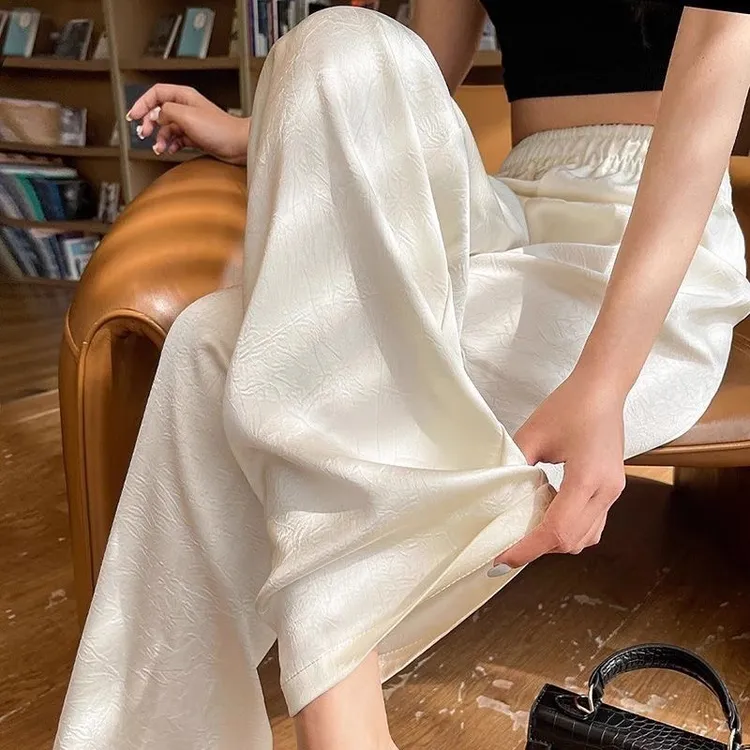 阔腿裤缎面夏季轻薄丝滑款休闲裤垂感宽松高腰夏装大码时尚女裤