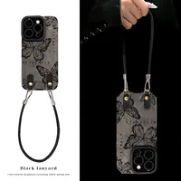 线条蝴蝶适用于苹果15华为vivo/oppo小米iPhone16pro翻毛皮手机壳