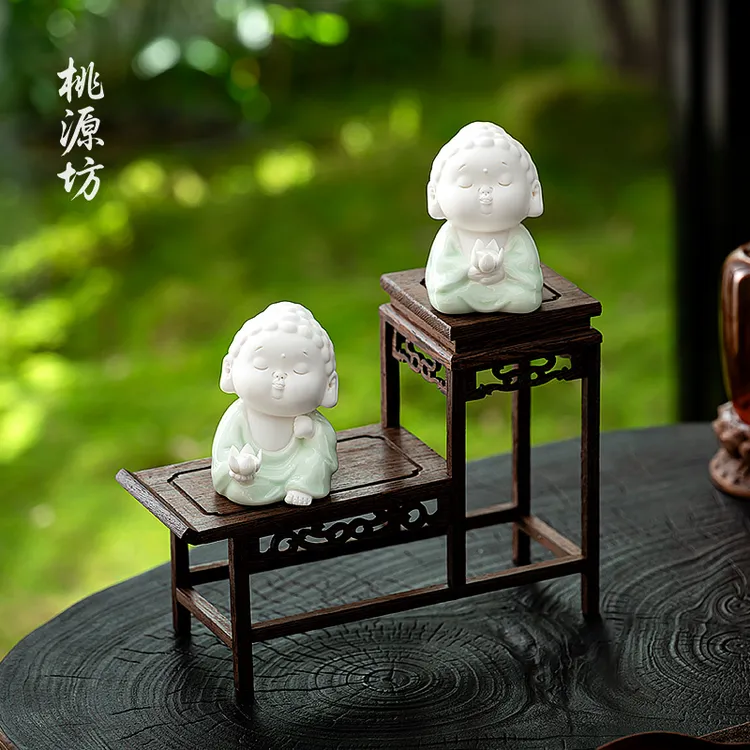 小和尚佛系禅意茶具摆件茶宠精品可养高端茶台装饰茶盘古风陶瓷