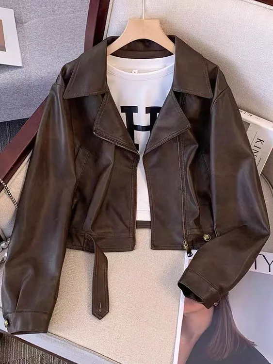 欧货皮衣外套女2025秋季新款气质翻领小个子短款PU皮显瘦百搭夹克