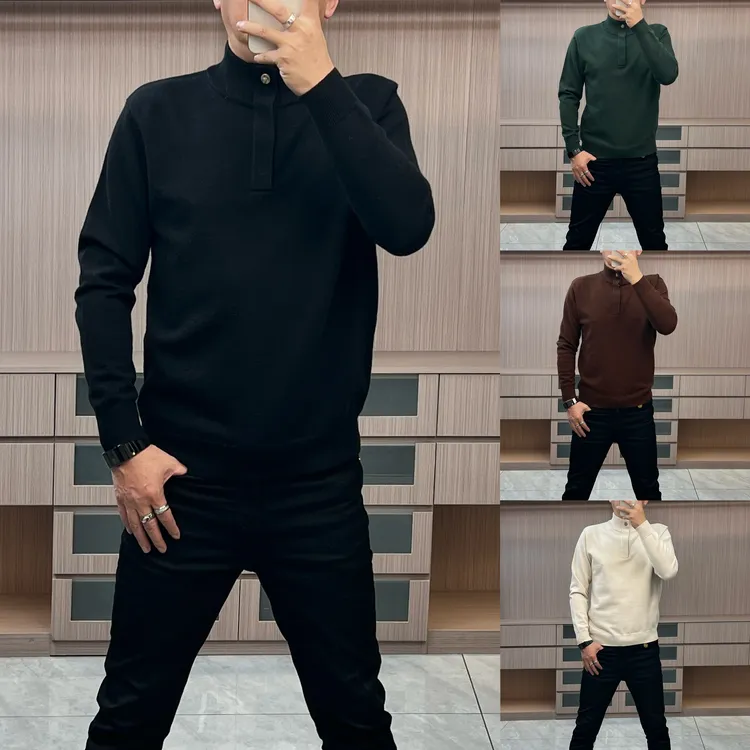 今晨优品-25冬季简约商务纽扣高领保暖针织衫男士外穿毛衣86527