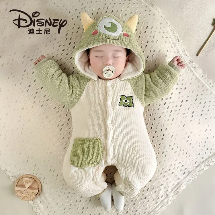 Disney/迪士尼 新生婴儿加绒加厚连体衣冬款连帽爬服保暖外出服